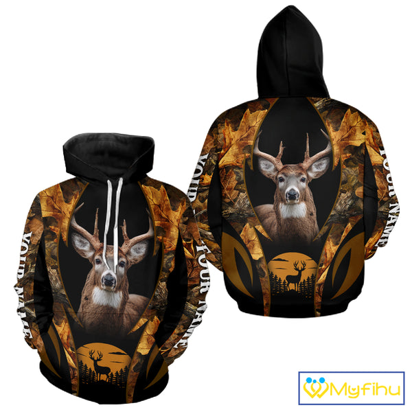 Deer Hunting Black With Camo Autumn - Personalized All Over Print Deer Hunting Clothes NHT190
