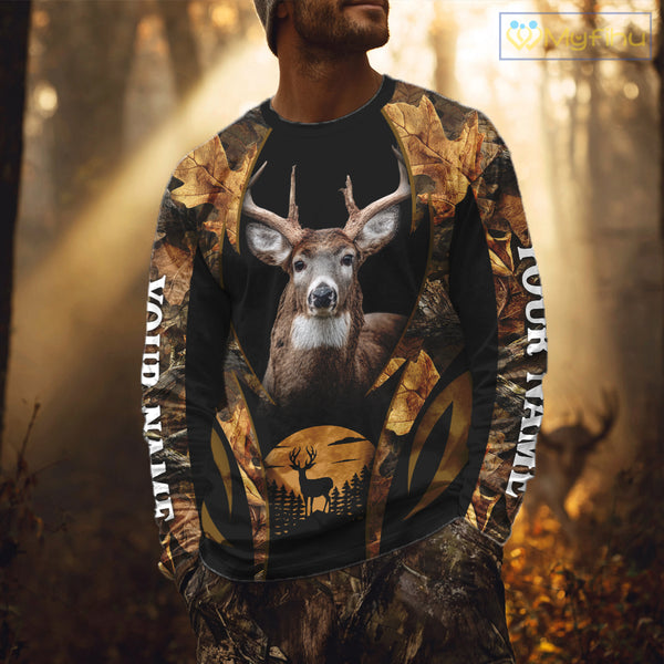 Deer Hunting Black With Camo Autumn - Personalized All Over Print Deer Hunting Clothes NHT190