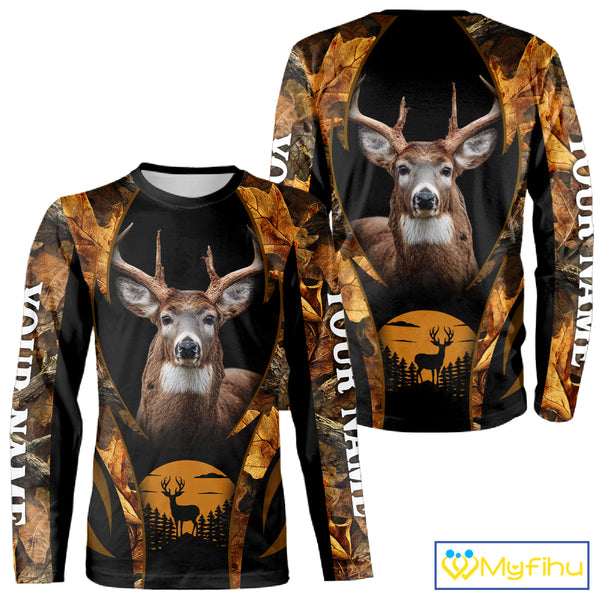 Deer Hunting Black With Camo Autumn - Personalized All Over Print Deer Hunting Clothes NHT190