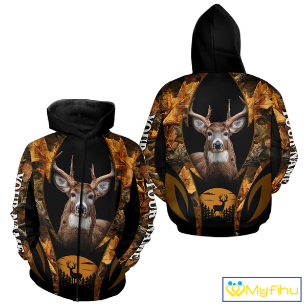 Deer Hunting Black With Camo Autumn - Personalized All Over Print Deer Hunting Clothes NHT190