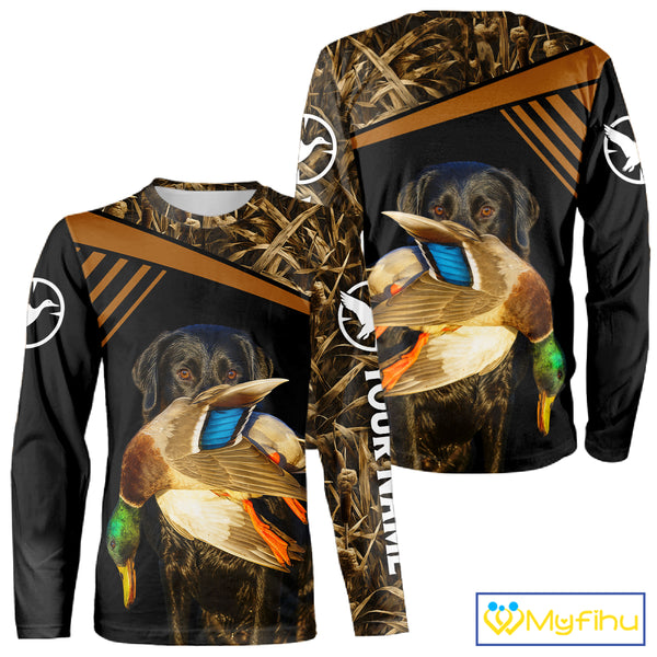 Black Mallard Duck Hunting Shirt With Black Lab Dog, Personalized Hunting Clothes NHT193