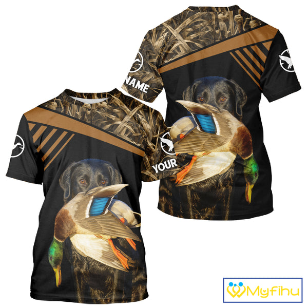 Black Mallard Duck Hunting Shirt With Black Lab Dog, Personalized Hunting Clothes NHT193