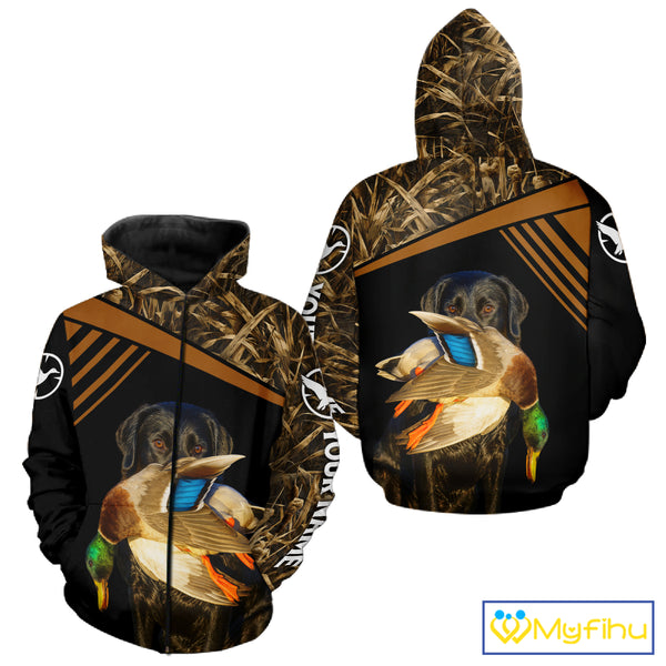 Black Mallard Duck Hunting Shirt With Black Lab Dog, Personalized Hunting Clothes NHT193