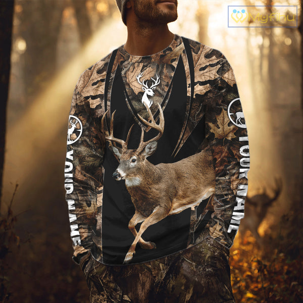 Whitetail Deer Jumping 3D All Over Print Shirts, Personalized Hunting Gifts For Deer Hunters NHT194