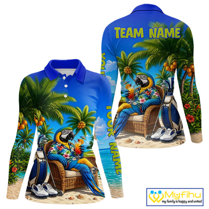 Custom Team Name Tropical Golf Polo Shirt – Funny Macaw Parrot Beach Golf Shirt For Womens NHT859