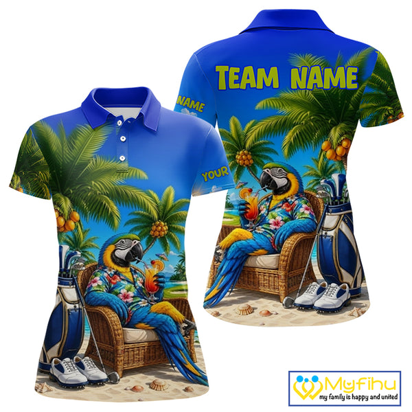 Custom Team Name Tropical Golf Polo Shirt – Funny Macaw Parrot Beach Golf Shirt For Womens NHT859
