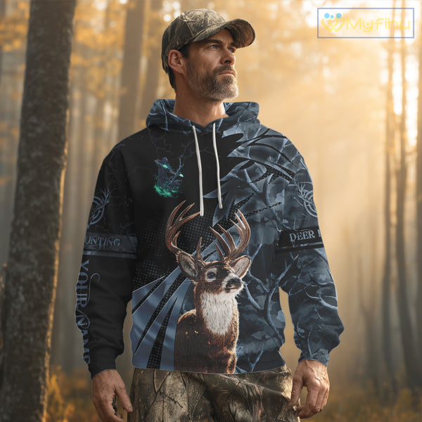 Deer Hunting Dark Blue Camo Grim Reaper Custom Name 3D All Over Print Shirts Gift For Hunters NHT84