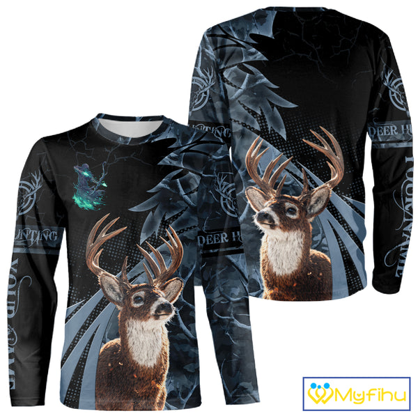 Deer Hunting Dark Blue Camo Grim Reaper Custom Name 3D All Over Print Shirts Gift For Hunters NHT84