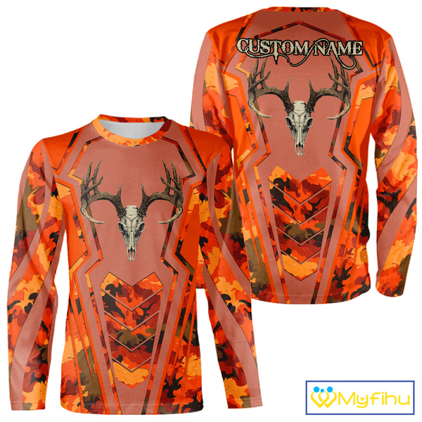 Deer Hunting Shirt Orange Camo 3D All Over Print Buck Head Custom Name Hunting Clothes NHT87