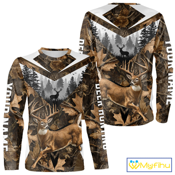 Whitetail Deer Hunting Custom Name Camo Shirt, Deer Hunting Shirt NHT332