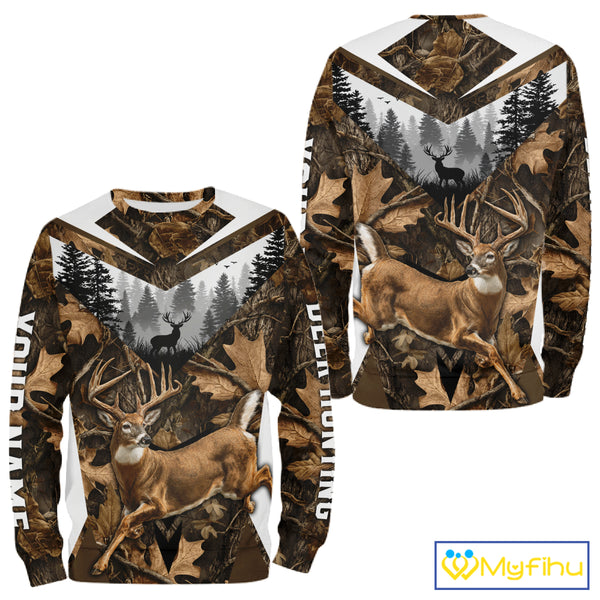 Whitetail Deer Hunting Custom Name Camo Shirt, Deer Hunting Shirt NHT332