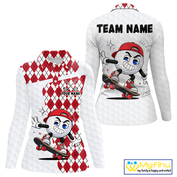 Womens Golf Polo Shirt Argyle Pattern Golf Shirts For Womens Funny Golf Ball Shirt Gifts|Red  NHT861