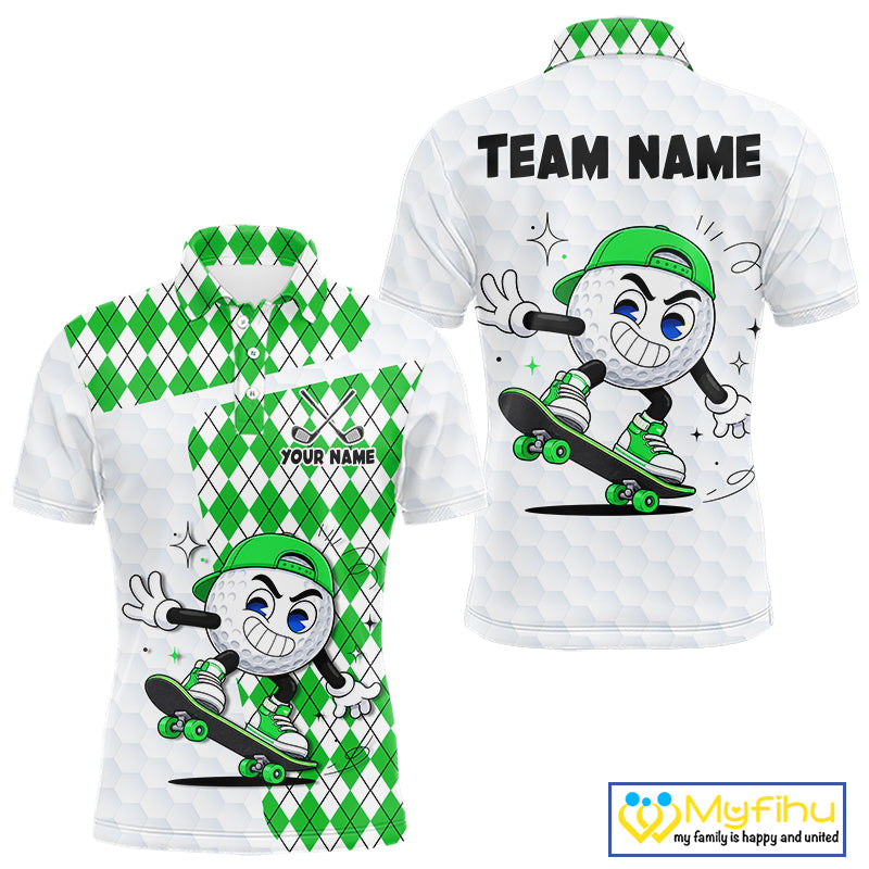 Mens Golf Polo Shirt Argyle Pattern Golf Shirts For Mens Funny Golf Ball Shirt Gifts|Green NHT863