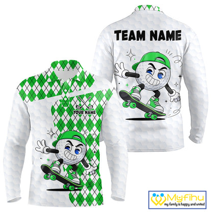 Mens Golf Polo Shirt Argyle Pattern Golf Shirts For Mens Funny Golf Ball Shirt Gifts|Green NHT863