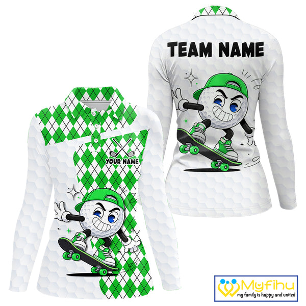 Womens Golf Polo Shirt Argyle Pattern Golf Shirts For Womens Funny Golf Ball Shirt Gifts|Green NHT863