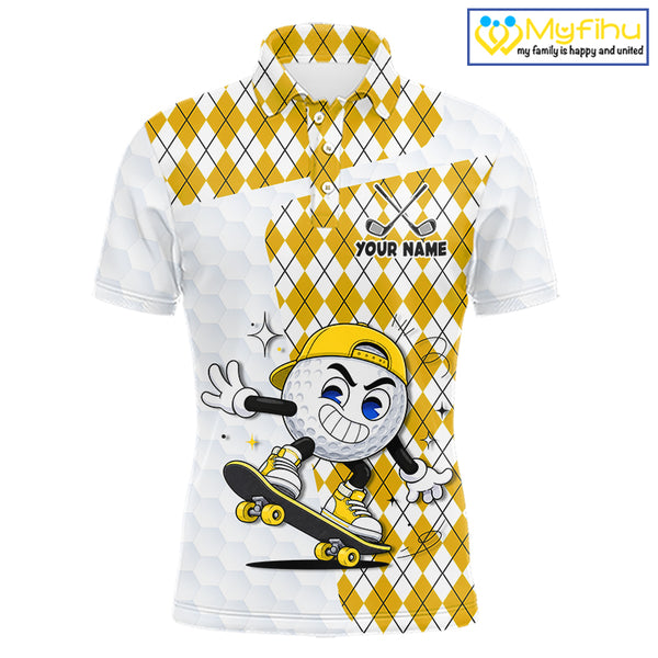 Mens Golf Polo Shirt Argyle Pattern Golf Shirts For Mens Funny Golf Ball Shirtgifts|Yellow NHT864
