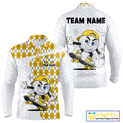 Mens Golf Polo Shirt Argyle Pattern Golf Shirts For Mens Funny Golf Ball Shirtgifts|Yellow NHT864
