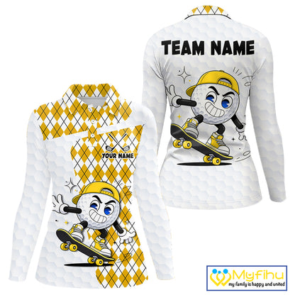 Womens Golf Polo Shirt Argyle Pattern Golf Shirts For Womens Funny Golf Ball Shirtgifts|Yellow NHT864