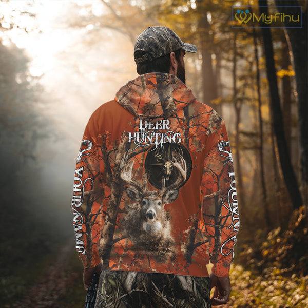 Deer Hunting Shirt Compass Design Orange Camo Custom Name Head Deer Hunting Clothes NHT282