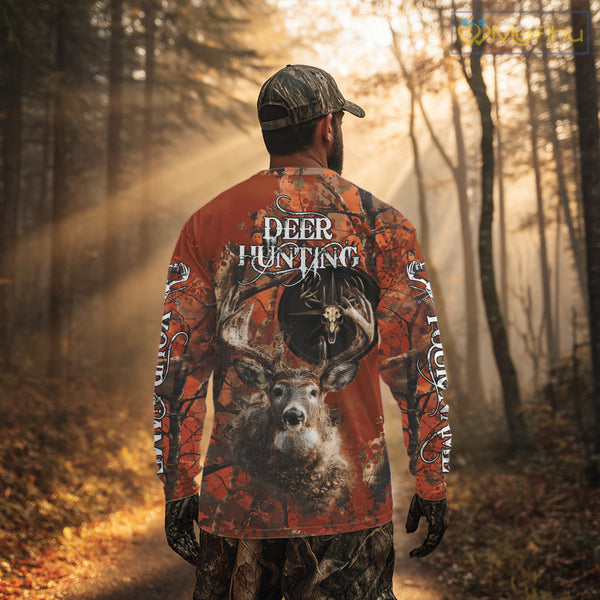 Deer Hunting Shirt Compass Design Orange Camo Custom Name Head Deer Hunting Clothes NHT282