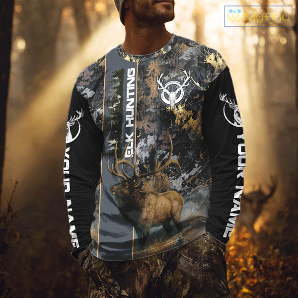 Best Elk Hunting Camouflage Shirts for Elk Hunters, Personalized Hunting Shirts, Hunting Gifts NHT100