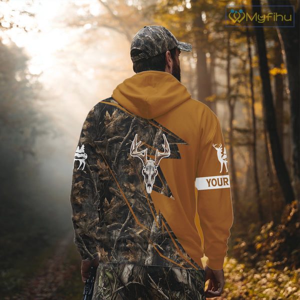 Beautiful Deer Hunting Orange Camo Deer Skull Full Printing Custom Name Shirts Hunting Gifts NHT199