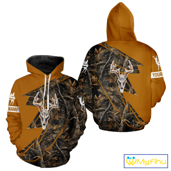 Beautiful Deer Hunting Orange Camo Deer Skull Full Printing Custom Name Shirts Hunting Gifts NHT199