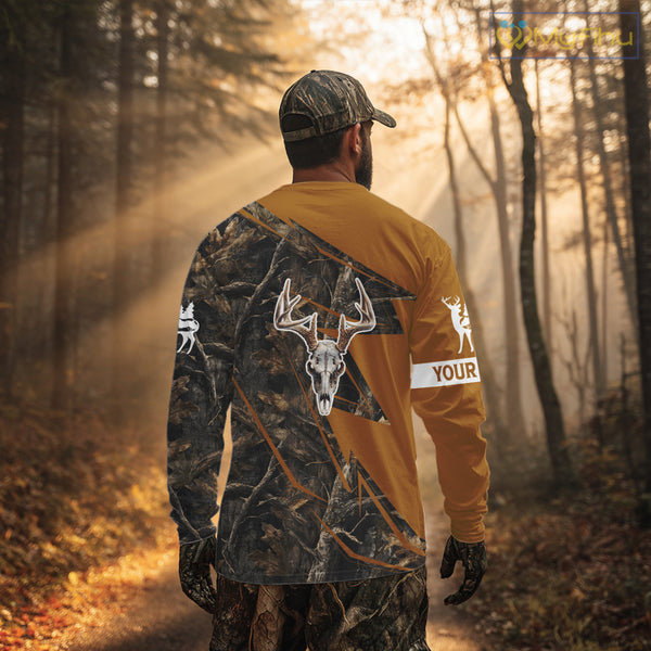 Beautiful Deer Hunting Orange Camo Deer Skull Full Printing Custom Name Shirts Hunting Gifts NHT199