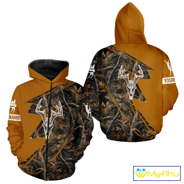 Beautiful Deer Hunting Orange Camo Deer Skull Full Printing Custom Name Shirts Hunting Gifts NHT199