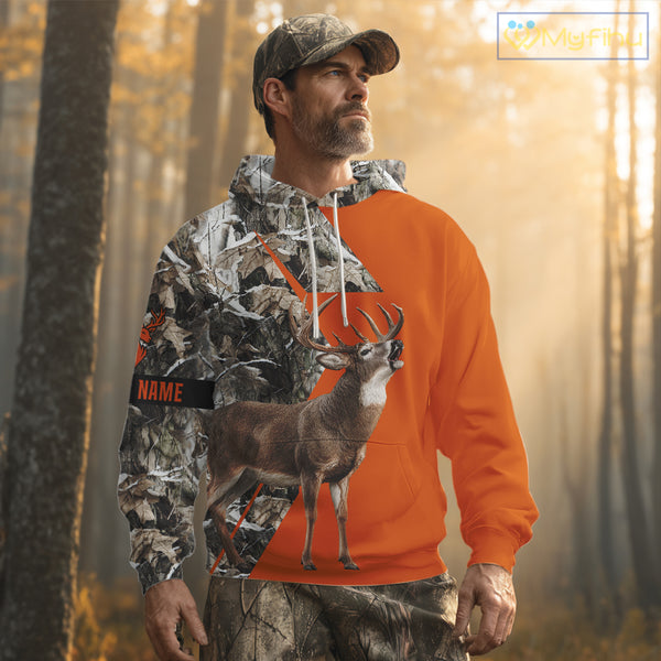 Deer Hunting Orange Camo 3D Winter Forest Full Printing Custom Name Shirts Hunting Gifts NHT200