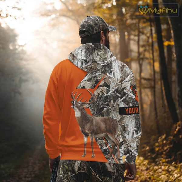 Deer Hunting Orange Camo 3D Winter Forest Full Printing Custom Name Shirts Hunting Gifts NHT200