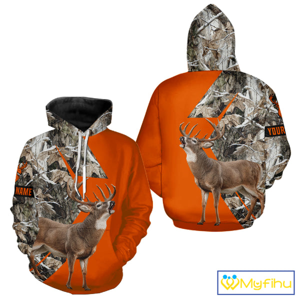 Deer Hunting Orange Camo 3D Winter Forest Full Printing Custom Name Shirts Hunting Gifts NHT200
