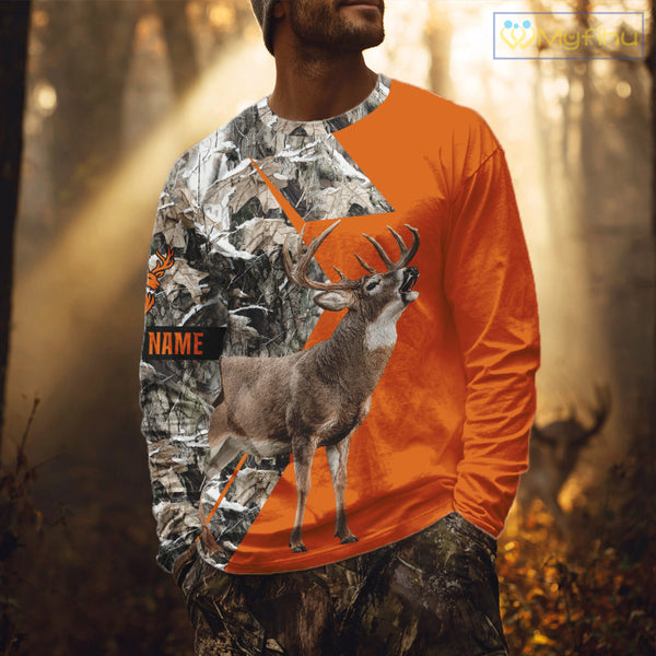 Deer Hunting Orange Camo 3D Winter Forest Full Printing Custom Name Shirts Hunting Gifts NHT200