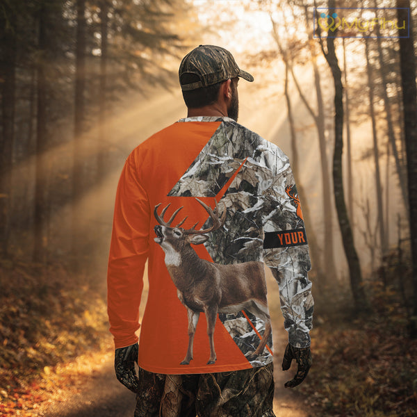 Deer Hunting Orange Camo 3D Winter Forest Full Printing Custom Name Shirts Hunting Gifts NHT200