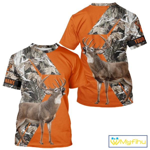 Deer Hunting Orange Camo 3D Winter Forest Full Printing Custom Name Shirts Hunting Gifts NHT200
