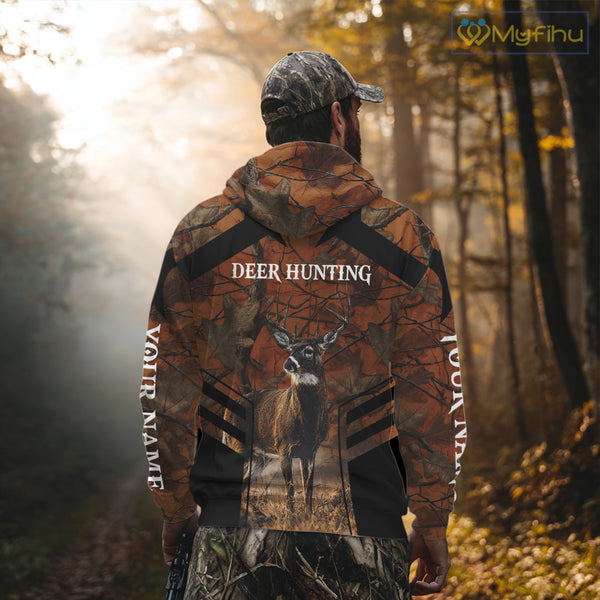 Whitetail Deer Hunting Shirt Orange Camo Custom Name, Deer Hunting Clothes NHT285