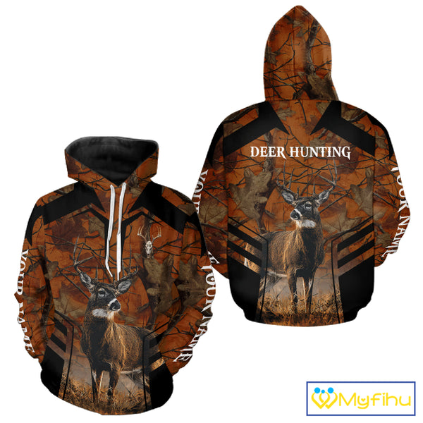 Whitetail Deer Hunting Shirt Orange Camo Custom Name, Deer Hunting Clothes NHT285