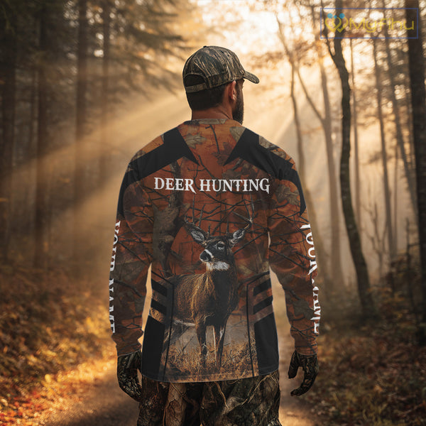 Whitetail Deer Hunting Shirt Orange Camo Custom Name, Deer Hunting Clothes NHT285