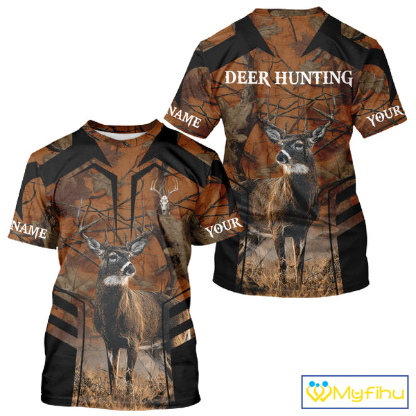 Whitetail Deer Hunting Shirt Orange Camo Custom Name, Deer Hunting Clothes NHT285