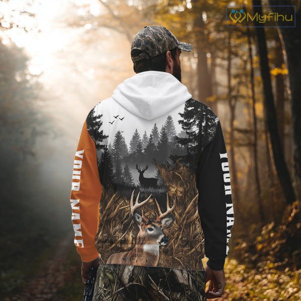 Whitetail Deer Hunting Shirt  – Blaze Orange Camo Black Custom Name 3D Print NHT290
