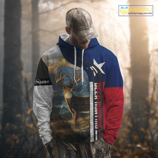 Deer Hunting Shirt with Texas Flag, Personalized Gift for Hunters NHT03