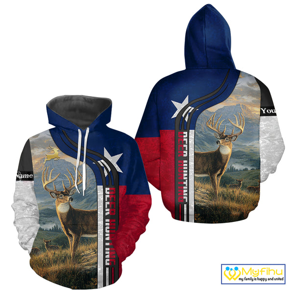 Deer Hunting Shirt with Texas Flag, Personalized Gift for Hunters NHT03