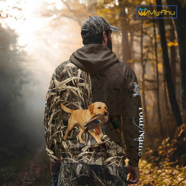 Yellow Lab Hunting Dog Customized Name All Over Print Shirts For Hunters NHT293