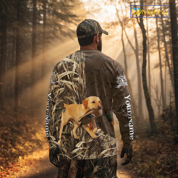 Yellow Lab Hunting Dog Customized Name All Over Print Shirts For Hunters NHT293