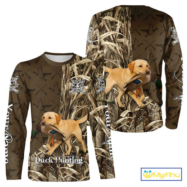 Yellow Lab Hunting Dog Customized Name All Over Print Shirts For Hunters NHT293