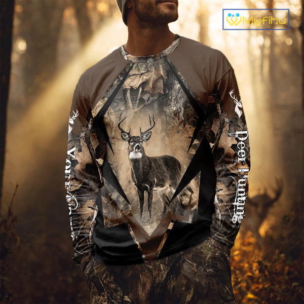 Whitetail Deer Hunting 3D All Over Printed Hoodie, Long Sleeve Hunting Shirt For Men NHT339