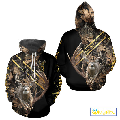 Brown Forest Camo Deer Hunting Shirt – Running Buck Graphic, Personalized Name For Hunter NHT342