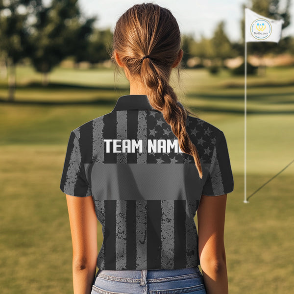 Black White American Flag Womens Golf Polo Shirts Custom Name, Team Name For Women Golf Gift NHT886