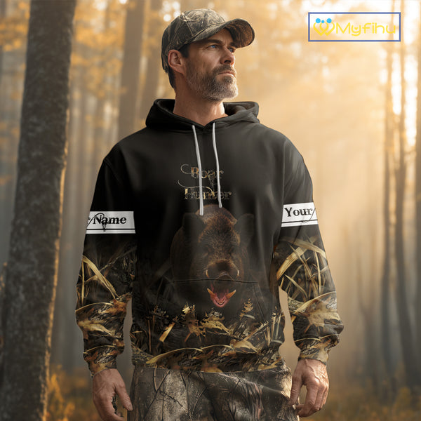 Boar Hunting Black Grown Camo 3D Shirt For Hunting Season Hunting Clothes For Hunters NHT113