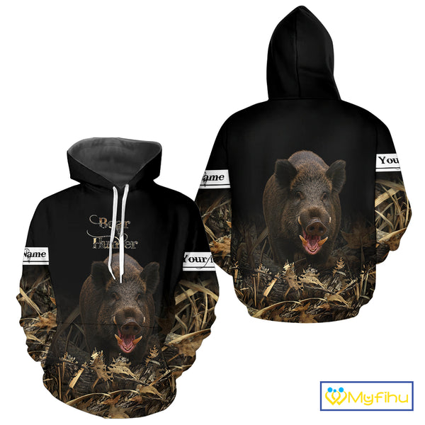 Boar Hunting Black Grown Camo 3D Shirt For Hunting Season Hunting Clothes For Hunters NHT113